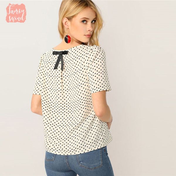 

лук подробнее сердце блузы печать белая блузка дамы puff sleeve tops вскользь 2019 лето вокруг шеи женщин топы женские блузки, White