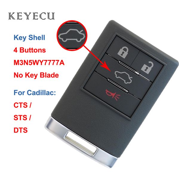 

keyecu 4 buttons keyless entry remote car key shell case for cts dts sts, fits p/n: ouc6000066 ( without key blade