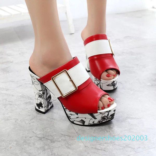 

2019 style slippers women platform buckles sandals women high-heeled slipper thick heel summer slipper women shoes d03, Black