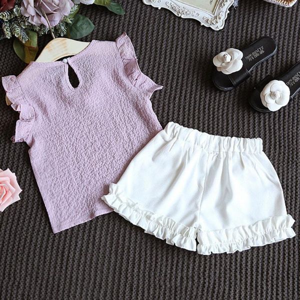 

лето детская одежда малый детский хлопок летний двухсекционный костюм, White