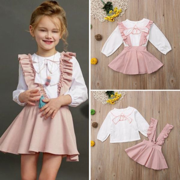 

cute toddler kids baby girl clothes set ruffle bib tutu skirt dress outfit clothes 1-6y, White