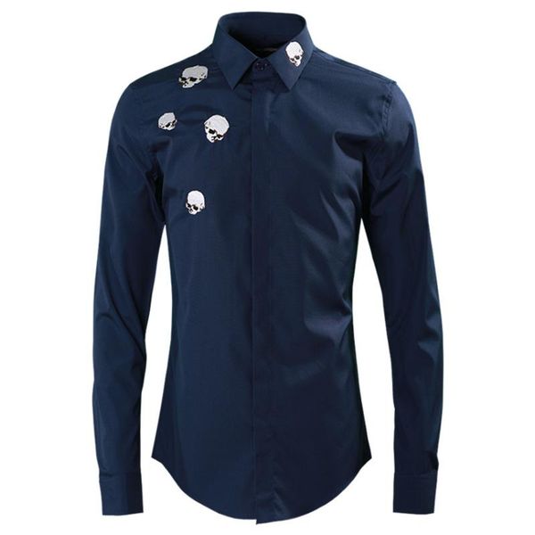 

before frame skull fine embroidery men's shirt male fashion brand men's wear men shirt, White;black