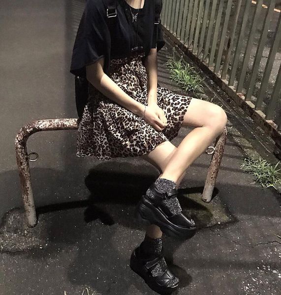 

2020 summer new fashion skirt women harajuku mini skirt korean midi cute high waist leopard retro girl, Black