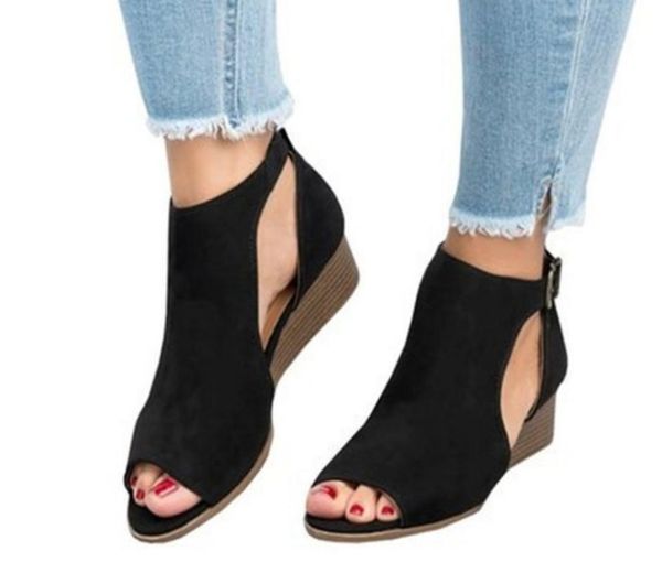 

sandals women plus size wedges shoes for flat heels summer femme platform, Black