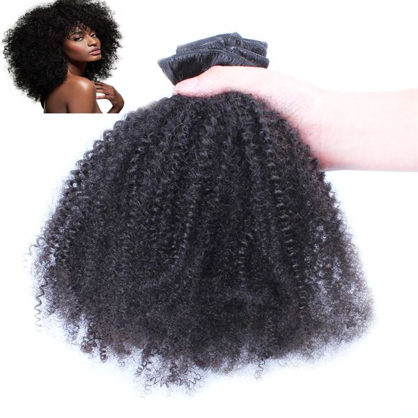 Clip per capelli ricci afro-crespi vergini mongoli afro-americani nelle estensioni dei capelli umani 100g Estensioni dei capelli remy con clip ricci vergini 18 
