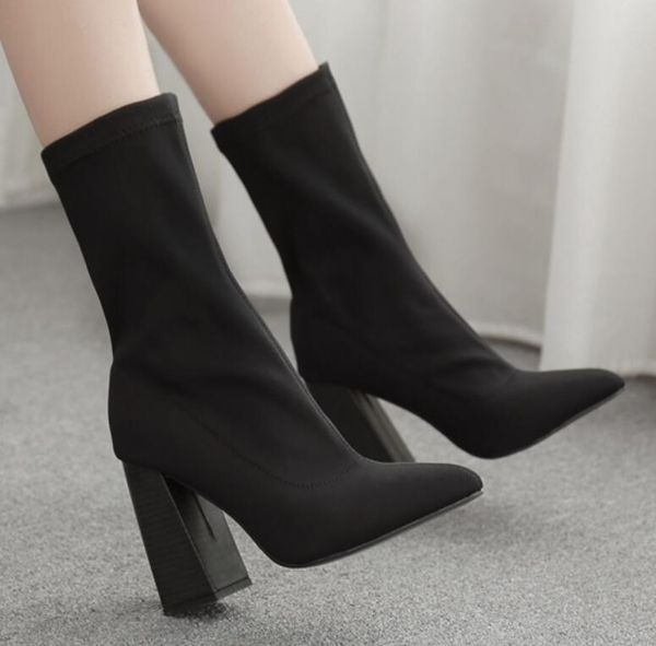 

boots flat platform booties ladies lace up women's rubber shoes rain boots-women luxury designer clogs mid calf pointy 2019, Black