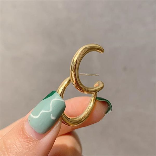 

2019 new simple gold silver double circle female earrings exaggerated hook earrings geometric wholesale, Golden;silver