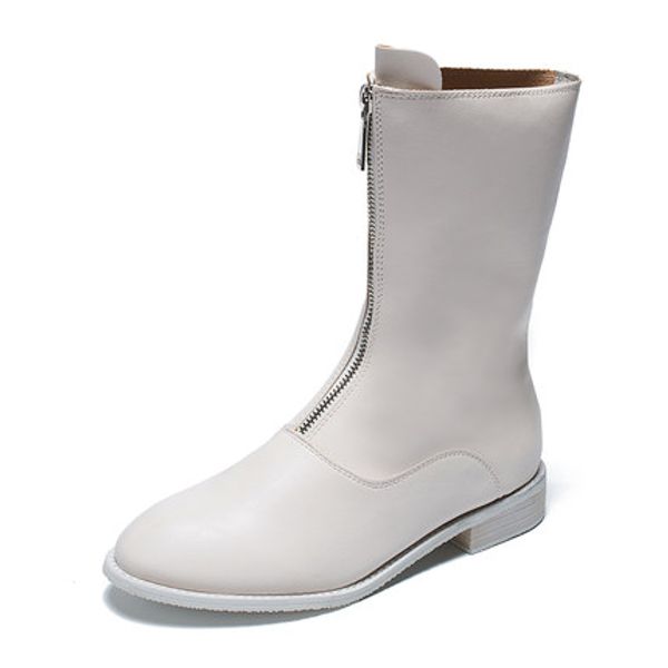 

boots female front zipper short tube in the tube increased white skinny boots shoes spring 2019 new, Black