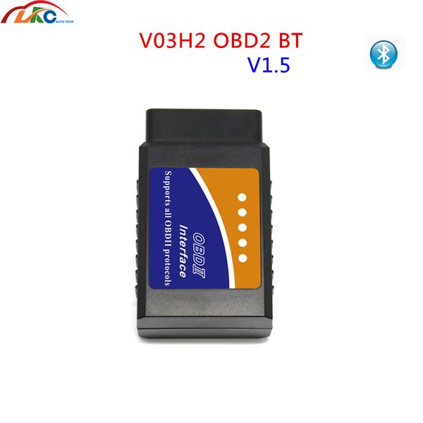 

50pcs/lot elm327 obd2 v1.5 bluetooth v03h2 car fault vehicle obdii code reader diagnostic scanner tool dhl ing