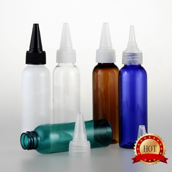 100 Stück 60 ml leere weiße Plastikflasche mit spitzem Mundverschluss, 2 oz Lotionsflasche mit Schraubdeckel, Kosmetikverpackungsbehälter