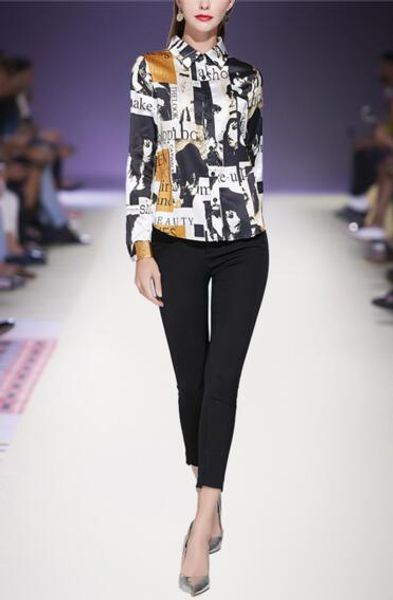 

women's yang long-sleeved shirt spring and autumn new printing was thin shirt fashion loose wild shirt, White