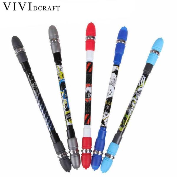 

vividcraft blue ink refill matting finger rotate pen ballpoint gravity non rotating cool slip spinning coated pens pen spin t9x3, Blue;orange
