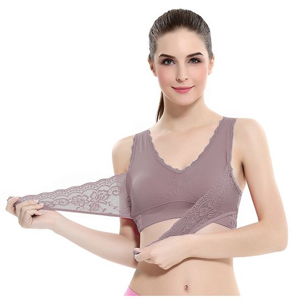 

women camisoles sport fitness vest lace seamless sports bra cross side buckle posture corrector lift up bra, Black;white
