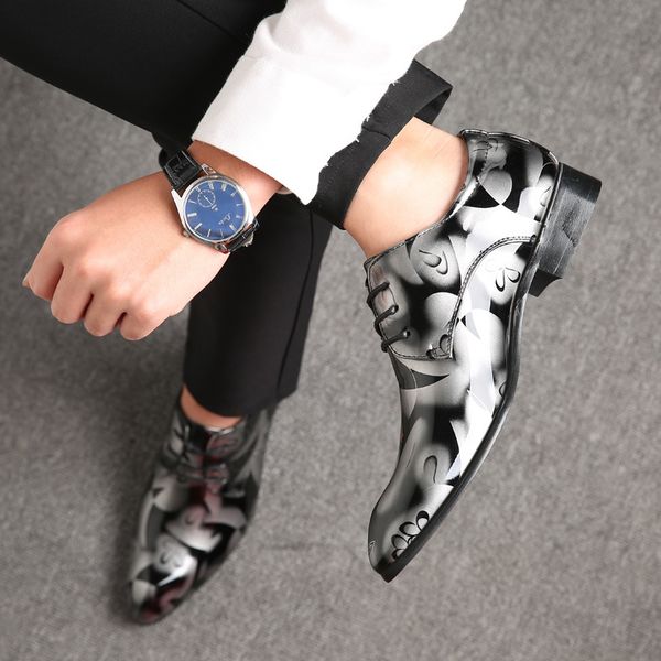 

fashion men leather shoes fancy leisure men shoes leather big size wedding male good quality, Black