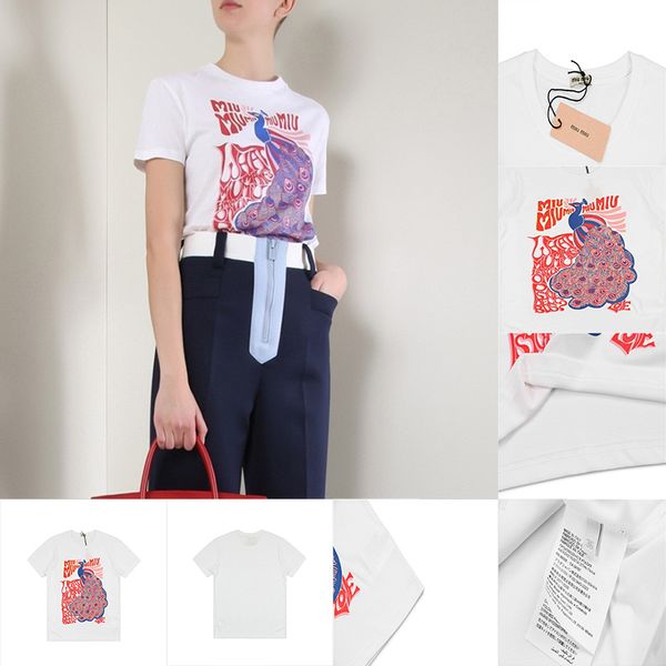 

miuu miuu ethnic style classic 100% cotton 19ss england t shirt women vintage casual t-shirt summer peacock fashion retro boho tshirts, White;black