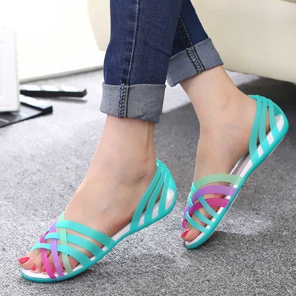 

women sandals jelly shoes peep toe summer beach shoes zapatos de mujer ladies slides candy rainbow flats sandalias mujer 2019, Black