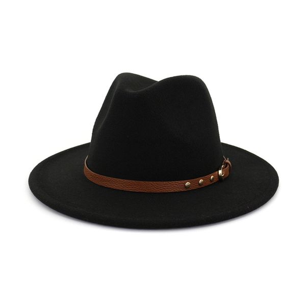 

wool felt western fedora hats for women men wide brim cowgirl braid leather band jazz hat british style woolen fashion flat brimmed hat, Blue;gray