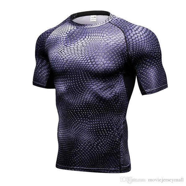 

2018 quick dry compression men's short sleeve t-shirts running shirt fitness tight tennis soccer jersey gym demix sportswear, Black;blue