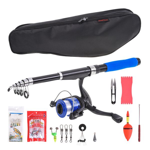 

2.1m fishing reel rod combo fishing pole spinning reel set bait hooks bag kit