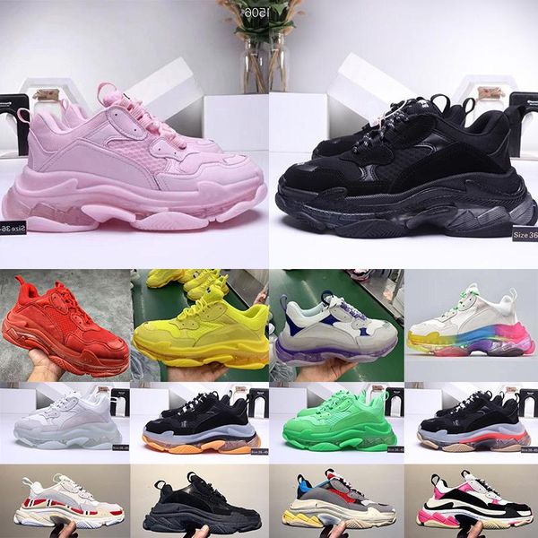

2020 fashion crystal bottom triple s casual shoes platform sneakers luxury designer vintage old dad shoe maxes size 36-45 clear sole shoes, Black