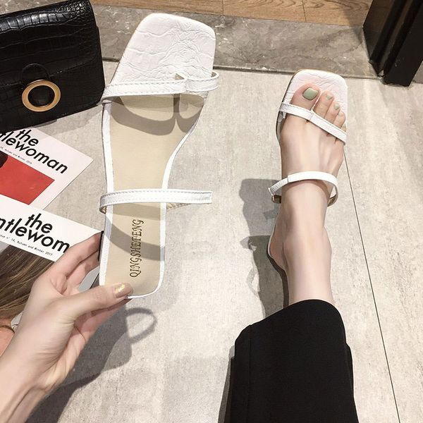 

shoes square heel med woman's slippers women heels slides block 2020 high pu rome fashion rubber fabric hoof, Black