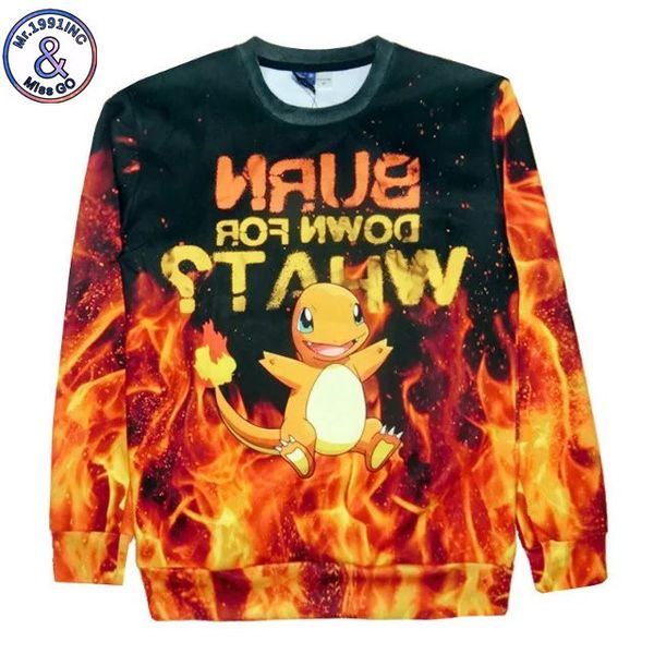 

мужской дизайнер 3d дети мужчины и женщины пуловер с длинным рукавом маленький огненный дракон мультфильм смешной милый свитер, Black