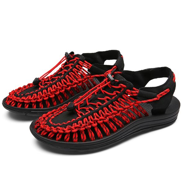 

braided sandals men's summer beach shoes large size men's casual shoes non-slip handmade hole lovers sandals, Black
