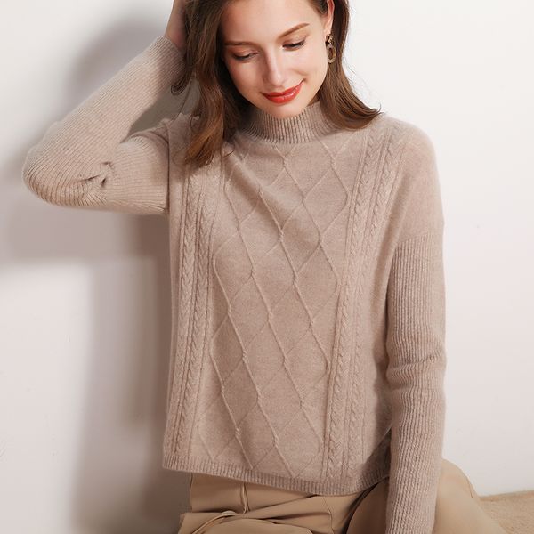 

lhzsyy 2019autumn and winter new women's high collar 100%pure wool sweater fashion warm wild knitted pullover short loose blouse, White;black