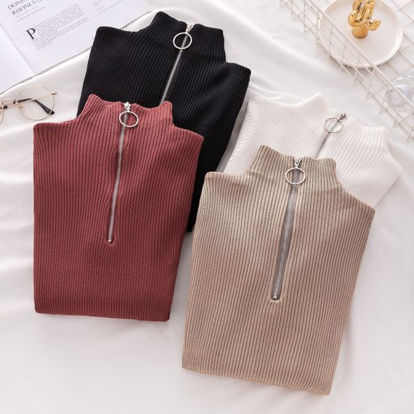 

zipper turtleneck sweater korean womens sweaters 2018 winter for women pullover autumn jumper knitted sweater pull femme, White;black