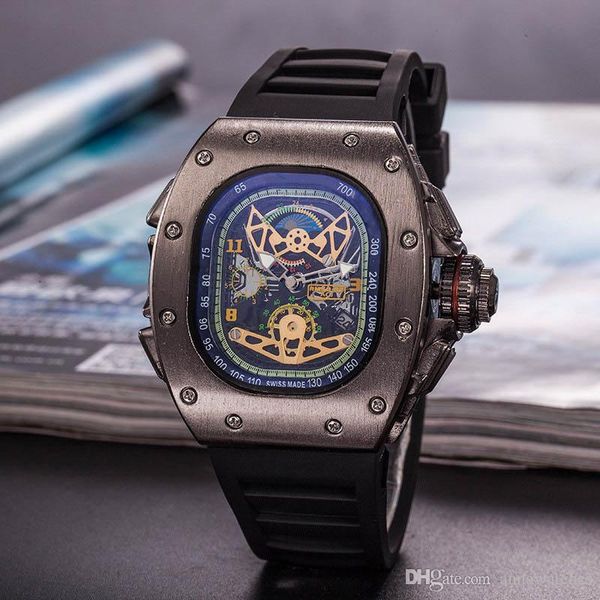 

fashion casual creative rubber strap quartz movement watches luxury mens hollowed sports military watch men clock wristwatches wholesale, Slivery;brown