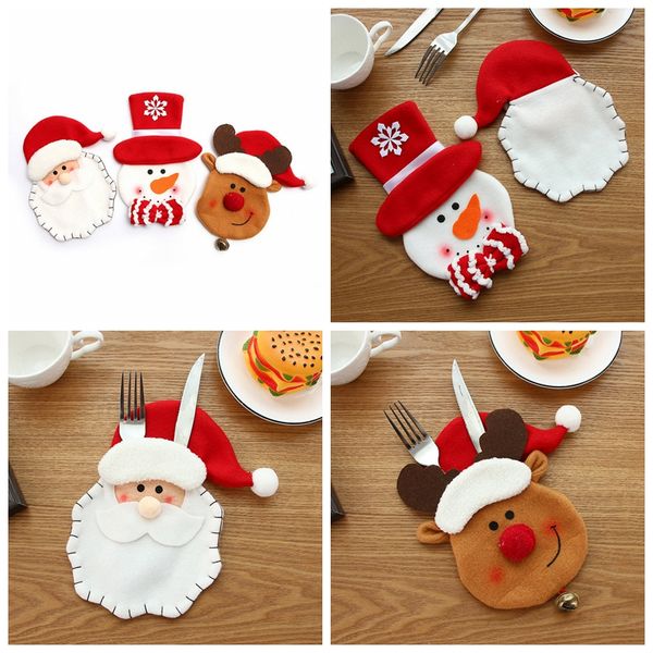 

christmas cutlery holder table decorations santa claus elk snowman fork pockets knife holder bag navidad christmas decor