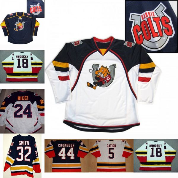

18 Rick Hwodeky Barrie Colts Jerseys 24 Fab Ricci 5 Cation 32 Smith 44 Crombeen Hockey Jerseys