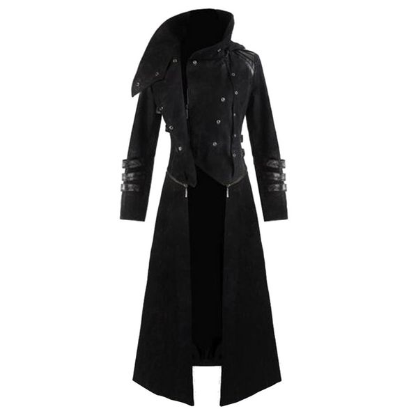 

klv fashion jackets mens gothic hooded trench party costume tailcoat long sleeve jacket patchwork coats winter fashion quality, Tan;black