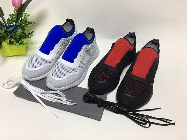 

womens mens casual shoes luxury designer spikes sneaker mesh patchwork matte leather chaussures mens, Red;white