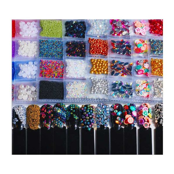 

cross-border new 6 even package manicure set decoration nail bead gravel rhinestone clay tie pian jia pearl, Silver;gold