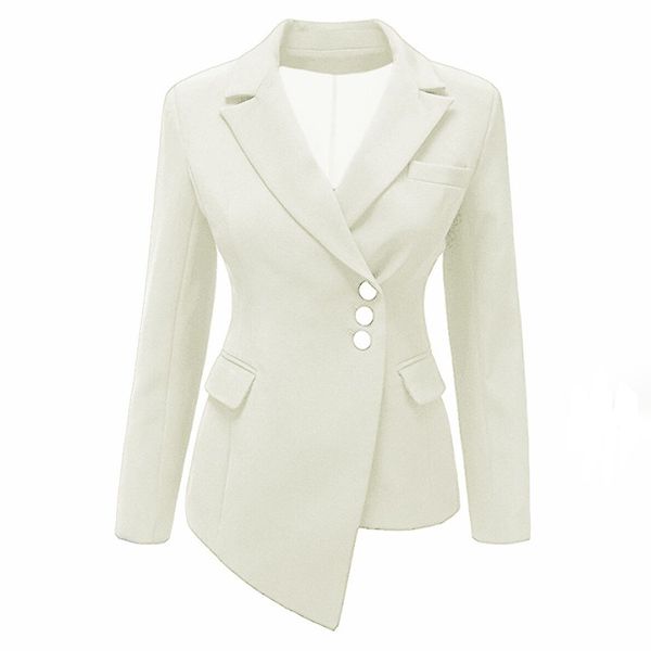 

women coat plus size 3xl 2019 slim office lady long sleeve lapel single-breasted asymmetric plain girls fashion blazer, Black