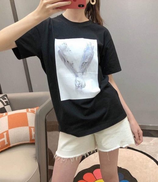 

роскошных 20 мода высокого качества европы франция париж робот hand in hand mens конструктора тенниска женщины tee street хлопок с коротким, White;black