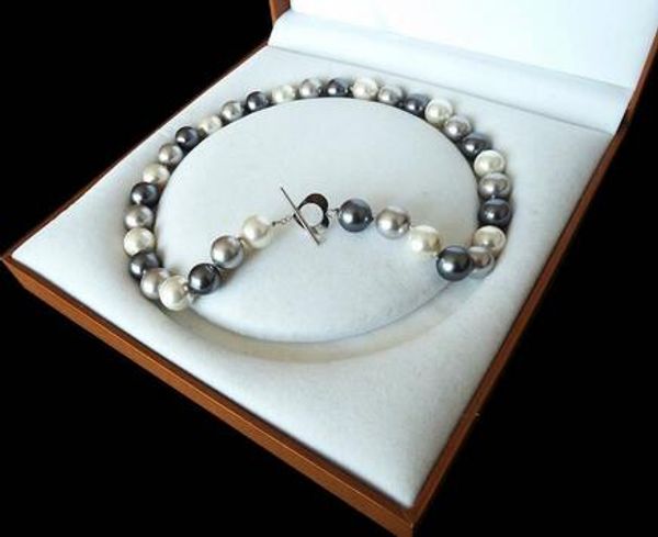 

rare enorme 12mm genuino del sur mar negro y blanco shell perla collar corazÃ³n corchete 18'', Silver