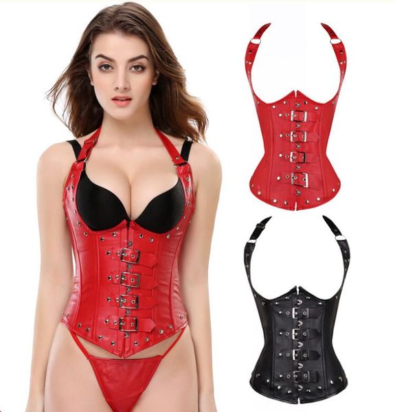 

black women's steampunk style spiral steel boned lingerie faux leather corset underbust corset s-6xl, Black;white