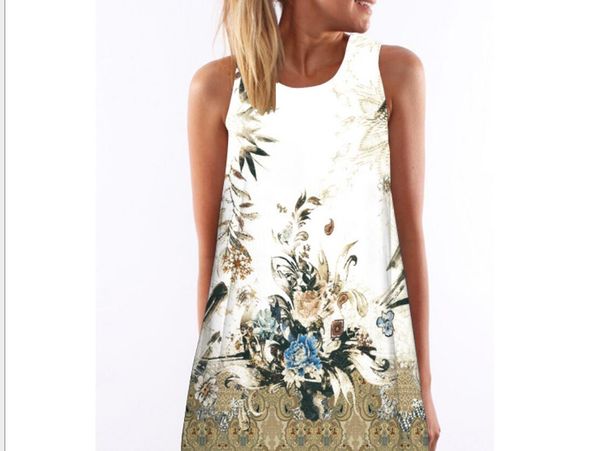 

2019 new spring fashion women summer vintage sleeveless 3d floral print bohe tank short mini dress robe femme for ladies, Black;gray