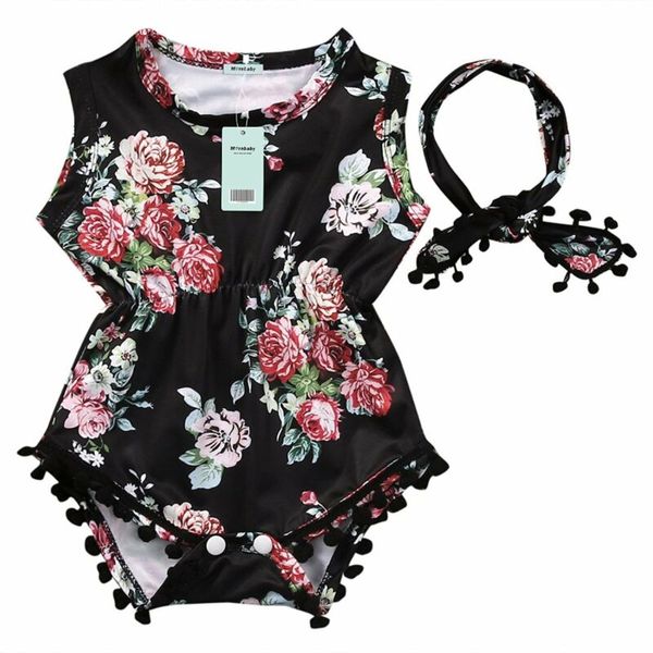 

2019 Newborn Baby Rompers Infant Toddler Girls Floral Sleeveless Romper + Headband Sunsuit Outfit Summer Casual Clothes 0-24M
