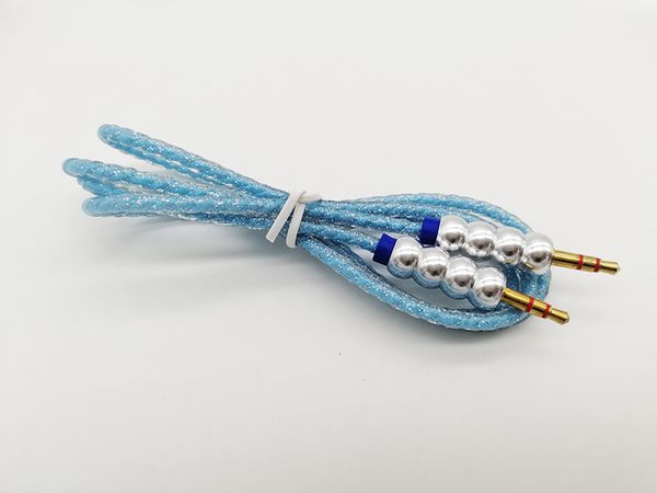 

1m/3ft od 3.0 3.5mm bling bling cable pearl plug male to male aux audio cable via dhl 200