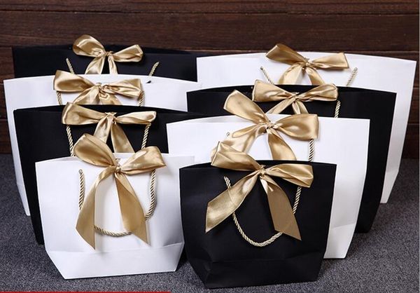 10 adet Büyük Boy Hediye Kutusu Ambalaj Altın Kolu Kağıt Hediye Çanta Kraft Kağıt Kolları Ile Düğün Bebek Duş Doğum Günü Partisi Favor Ücretsiz Gemi