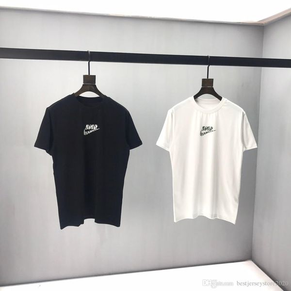 

2020ss весна и лето новый высококачественный хлопок печать короткий рукав круглый воротник панели футболка размер: s-2xl цвет: черный белый, White