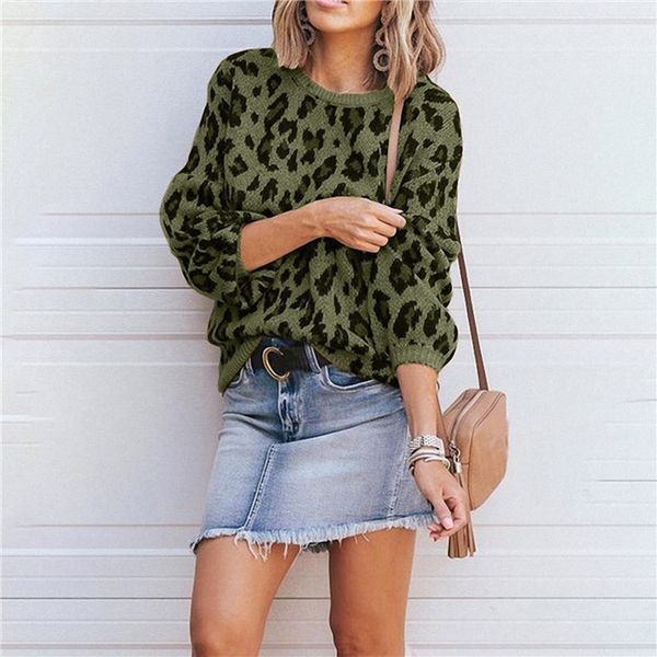 

womens leopard lantern sleeve sweaters woman autumn winter o-neck ol loose sweater women fashion designer clothes, White;black