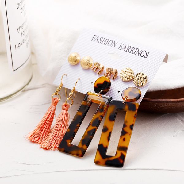 

e463.5pcs fashion woman creative new elephant acrylic leopard tassel earrings 5 sets, Silver