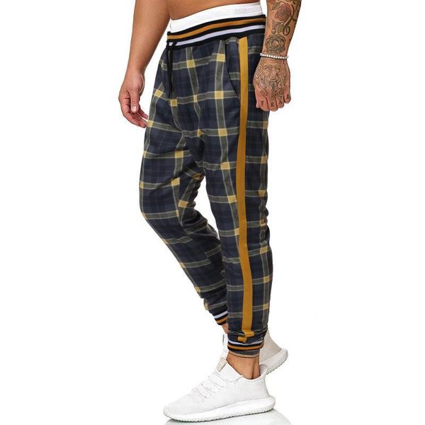 

new high spring summer autumn fashion pocket men's plaid straight leg trousers casual pencil jogger casual pants, Black