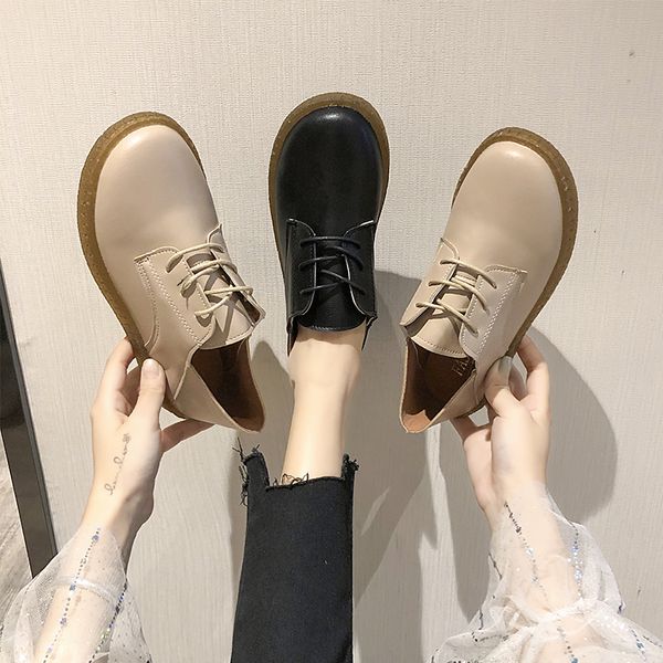 

shoes woman 2019 casual female sneakers oxfords women's all-match round toe flats slip-on modis autumn british style new, Black