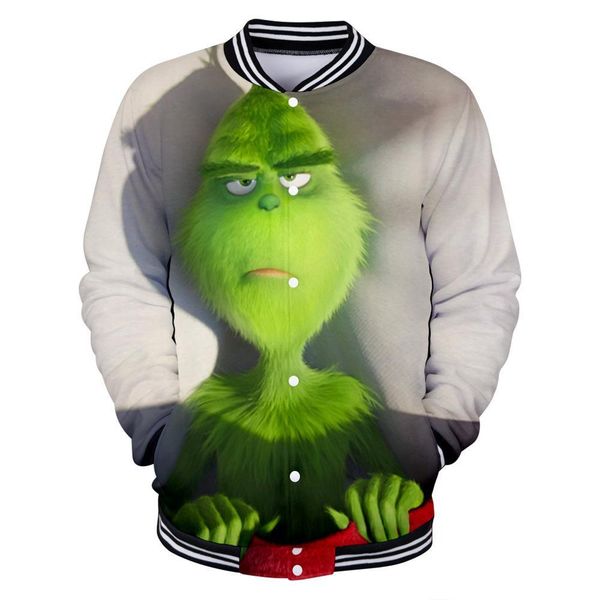 

winter mens jackets and coats the grinch 3d college baseball jackets streetwear hip hop casual baseball uniform cosplay costume, Black
