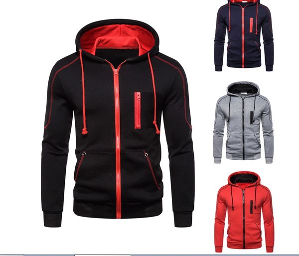 

the new style of foreign trade in autumn and winter collides with the trend of men's casual sweaters with hats and men's protectiv, Black